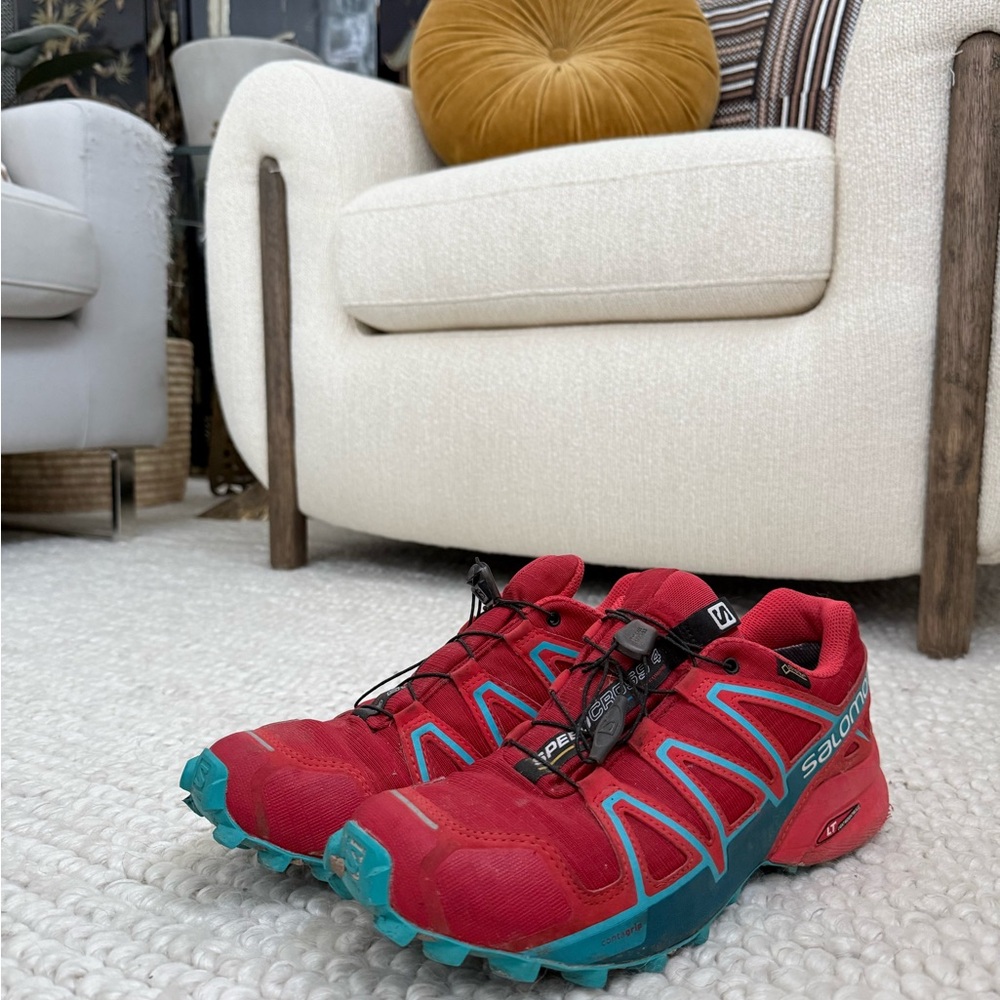 Salomon Red and Teal Goretex Trail Running Shoes - Women’s 9